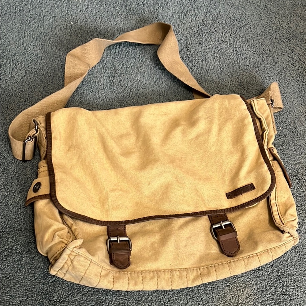 Aeropostale Tan and Brown Messenger Bag with Leather Accents